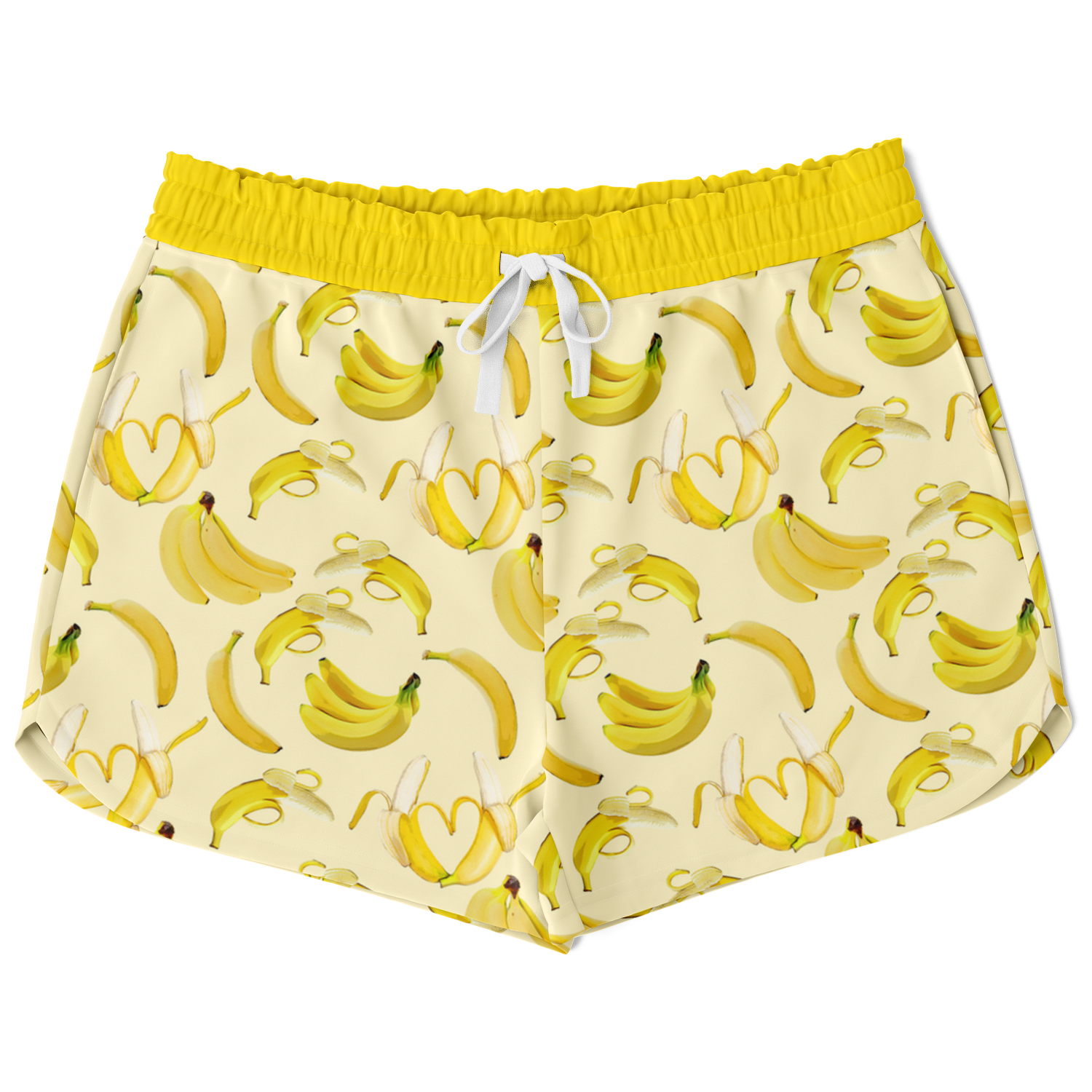 Women's Athletic Shorts. These yellow shorts feature a banana design.