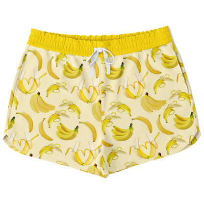 Women's Athletic Shorts. These yellow shorts feature a banana design.