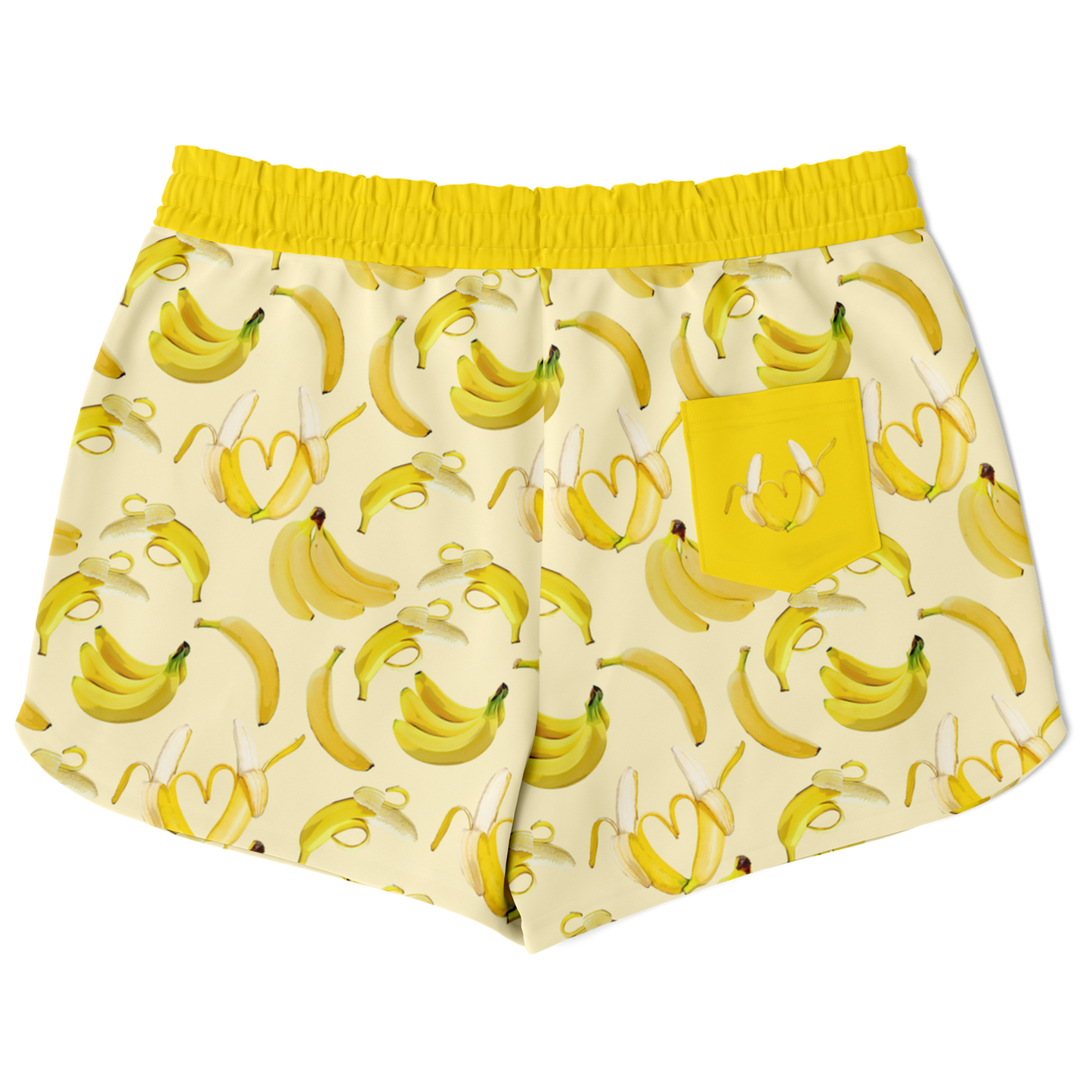 Women's Athletic Shorts. These yellow shorts feature a banana design.