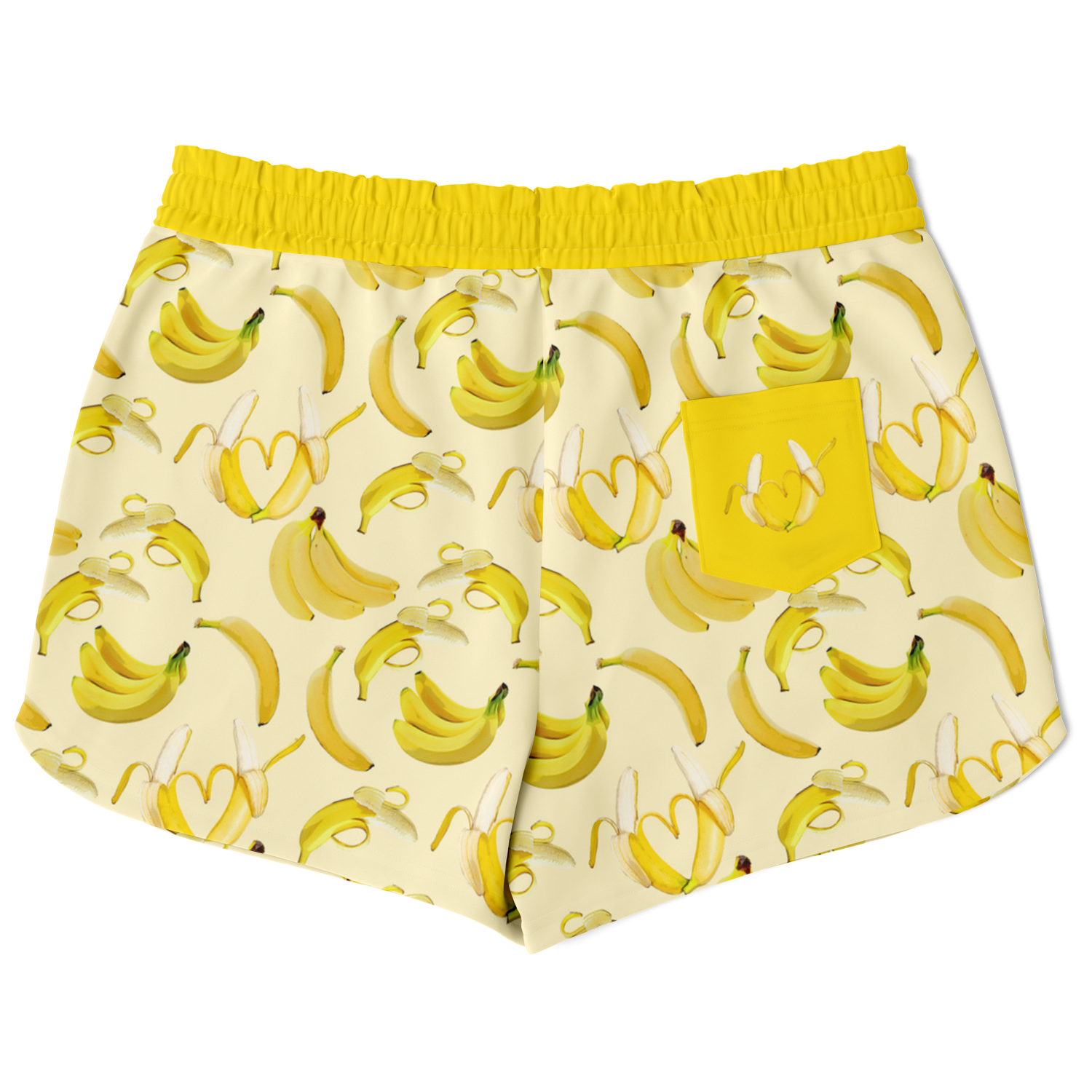 Women's Athletic Shorts. These yellow shorts feature a banana design.