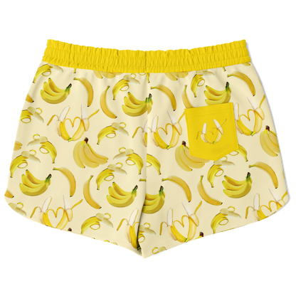 Women's Athletic Shorts. These yellow shorts feature a banana design.