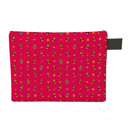 Pink carry-all zipper pouch with pineapples wearing sunglasses.