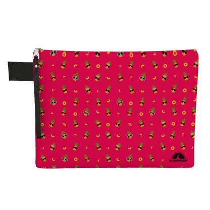 Pink carry-all zipper pouch with pineapples wearing sunglasses.