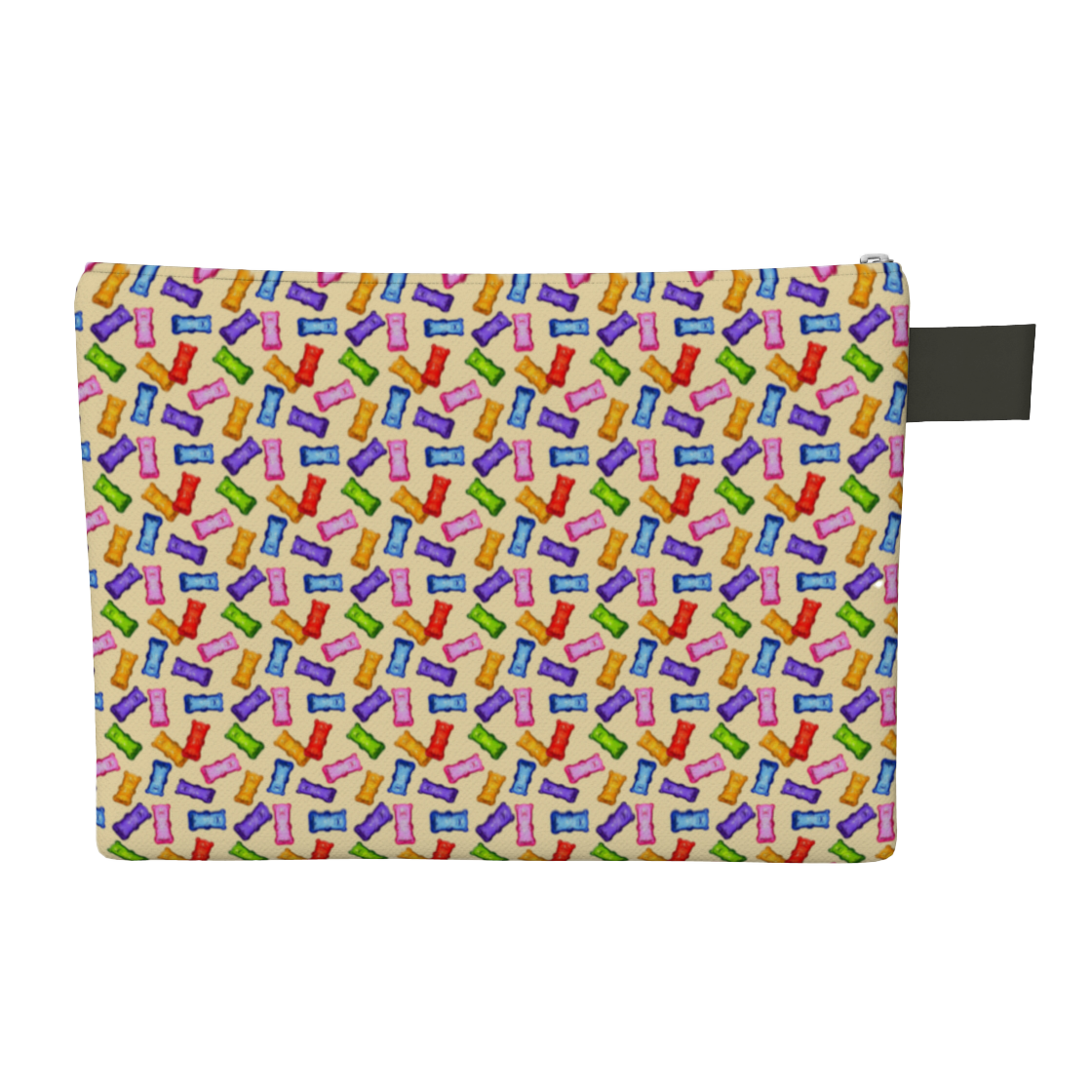 Carry-all bag for travel, laptop, books, or tablets, with a colorful gummybear design.