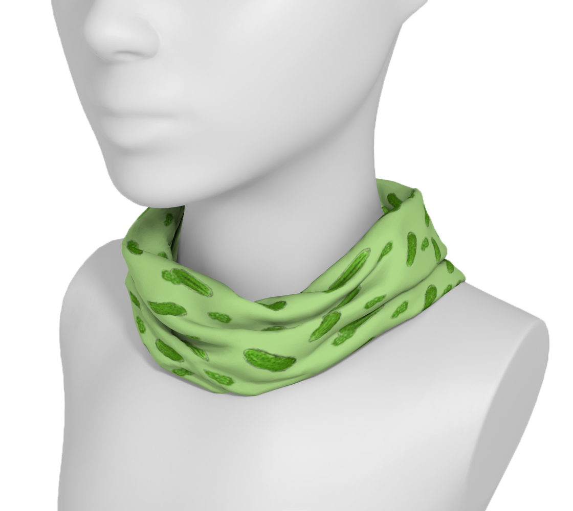 Green headband/neck gaiter with pickles.