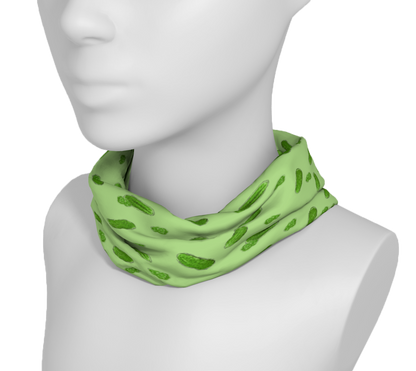 Green headband/neck gaiter with pickles.