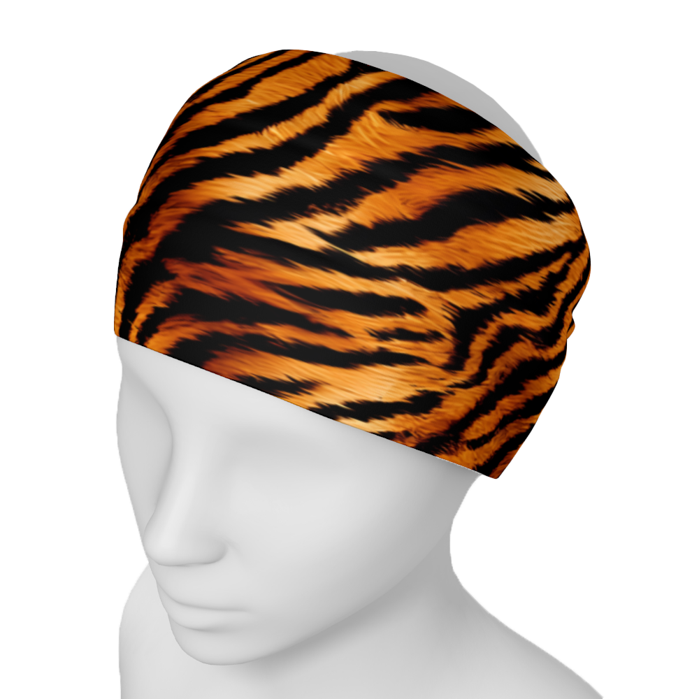 Headband or neckgaiter with a tiger print. Great for running, hiking, or working out. 