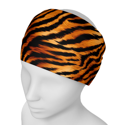 Headband or neckgaiter with a tiger print. Great for running, hiking, or working out. 