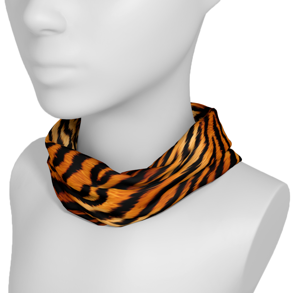 Headband or neckgaiter with a tiger print. Great for running, hiking, or working out. 