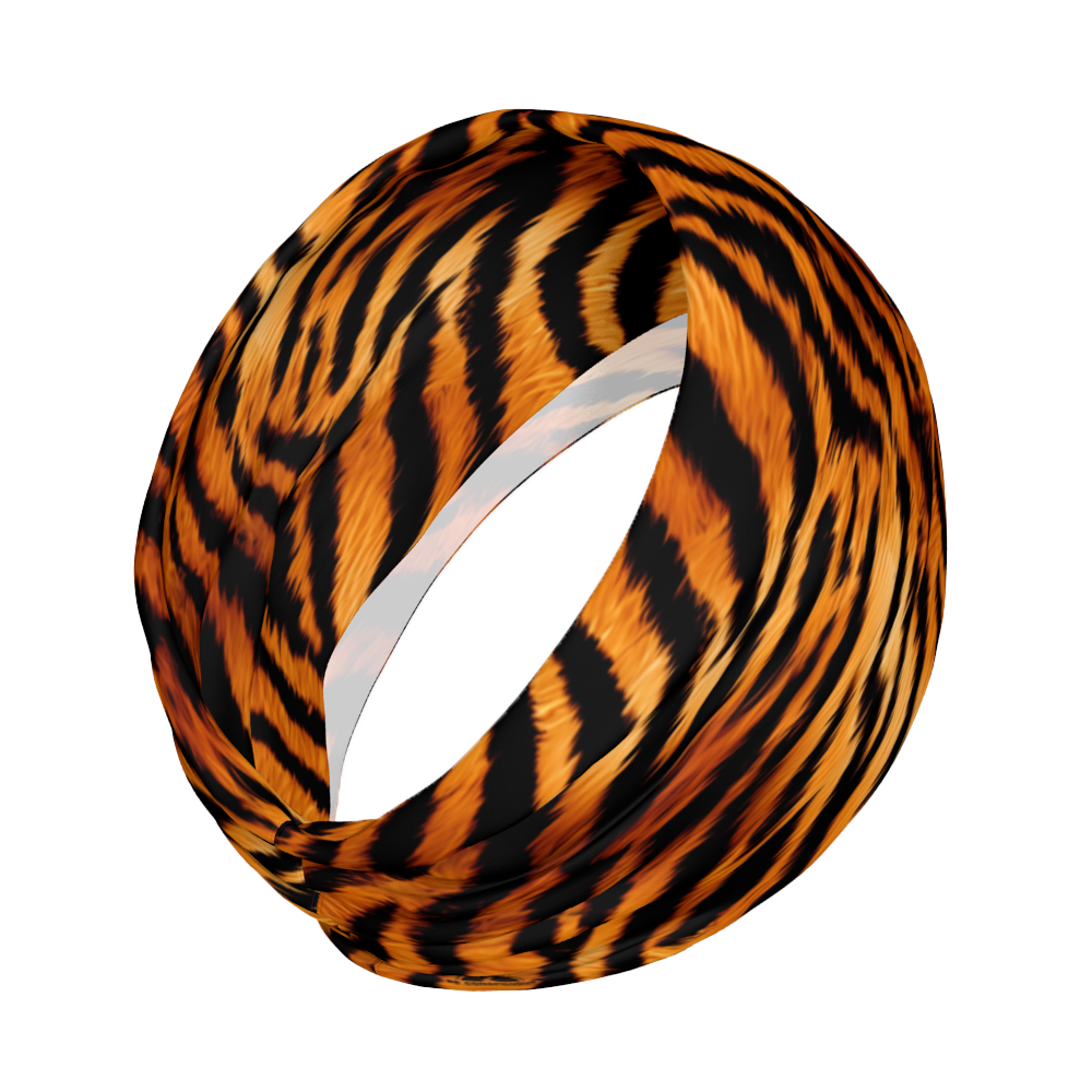 Headband or neckgaiter with a tiger print. Great for running, hiking, or working out. 