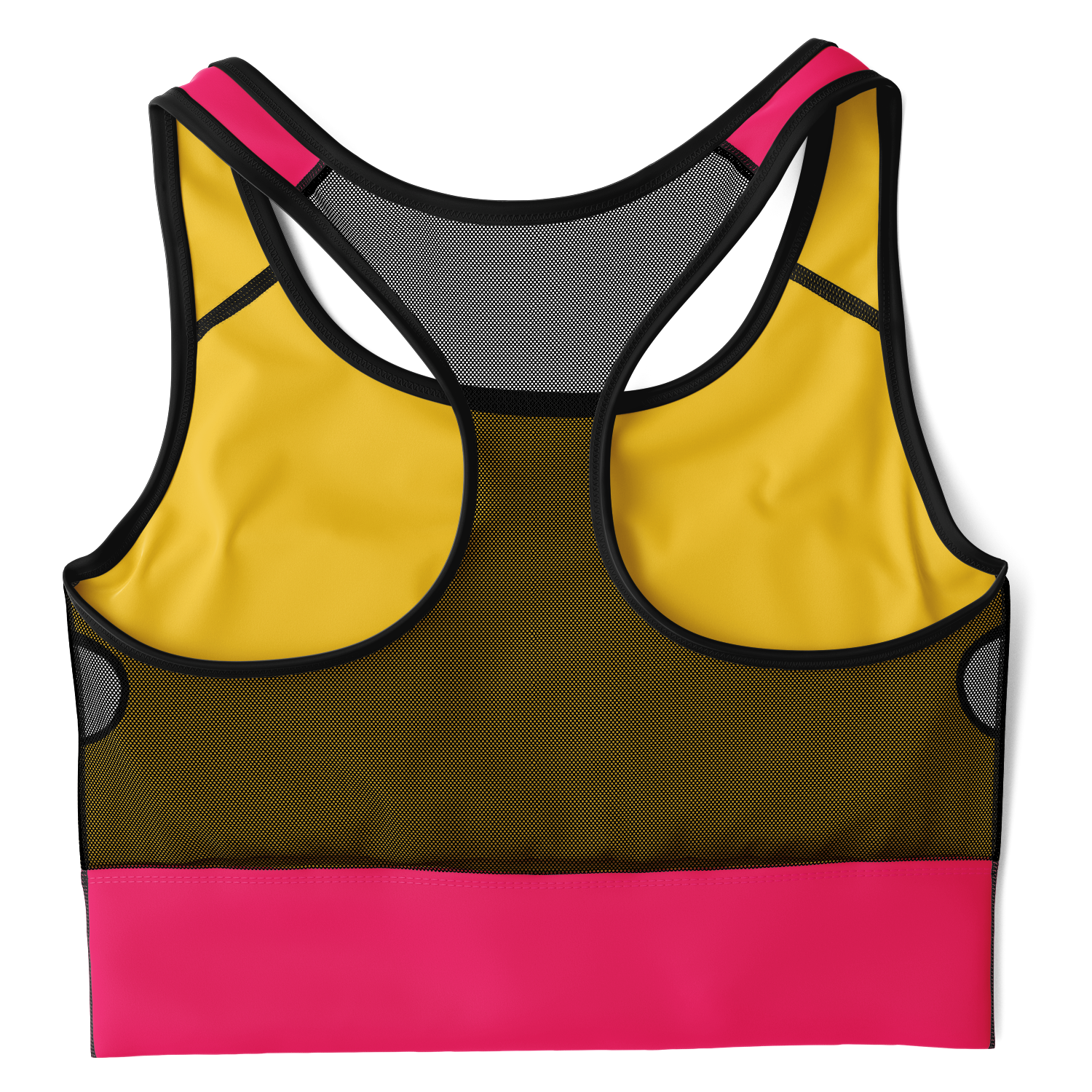 Fineapple - Women's Sports Bra featuring a pink color with pineapples wearing sunglasses and a black mesh back.